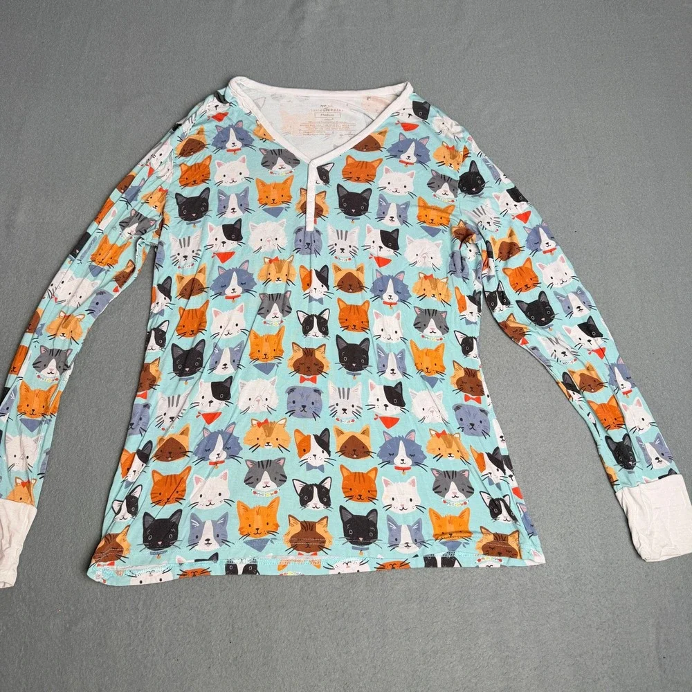 Little Sleepies Cool Cats Bamboo Viscose Pajama Set Womens Medium Blue Henley LS - Picture 2 of 13